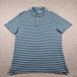 Faherty Brand Mens Large Blue Green Striped Short Sleeve Pique Polo Shirt